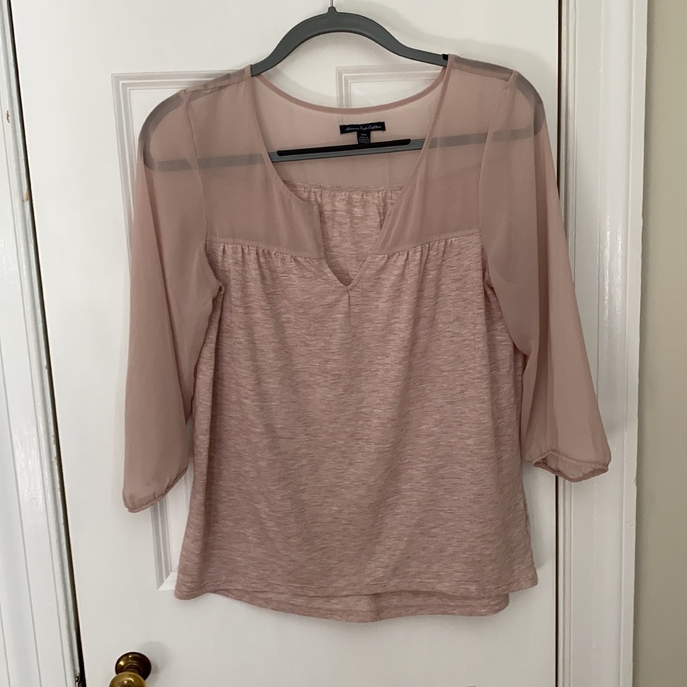 American Eagle Tan/Nude top w/ sheer sleeves
